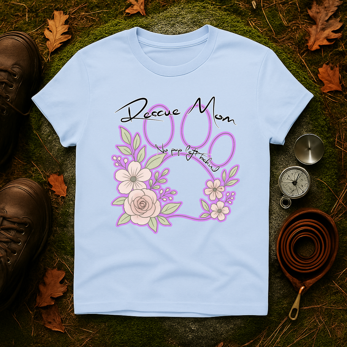Rescue Mom Floral Paw Print Tee – No Pup Left Behind