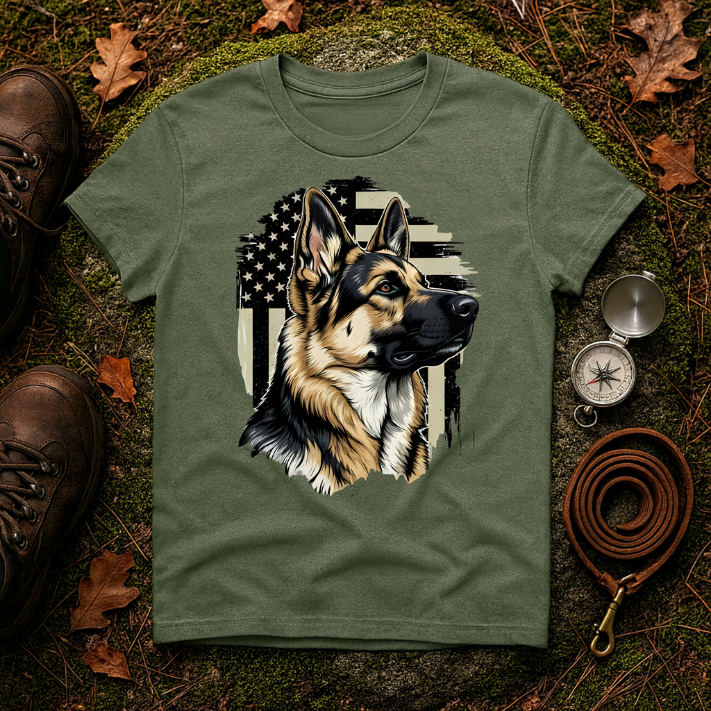 German Shepherd American Flag T-Shirt