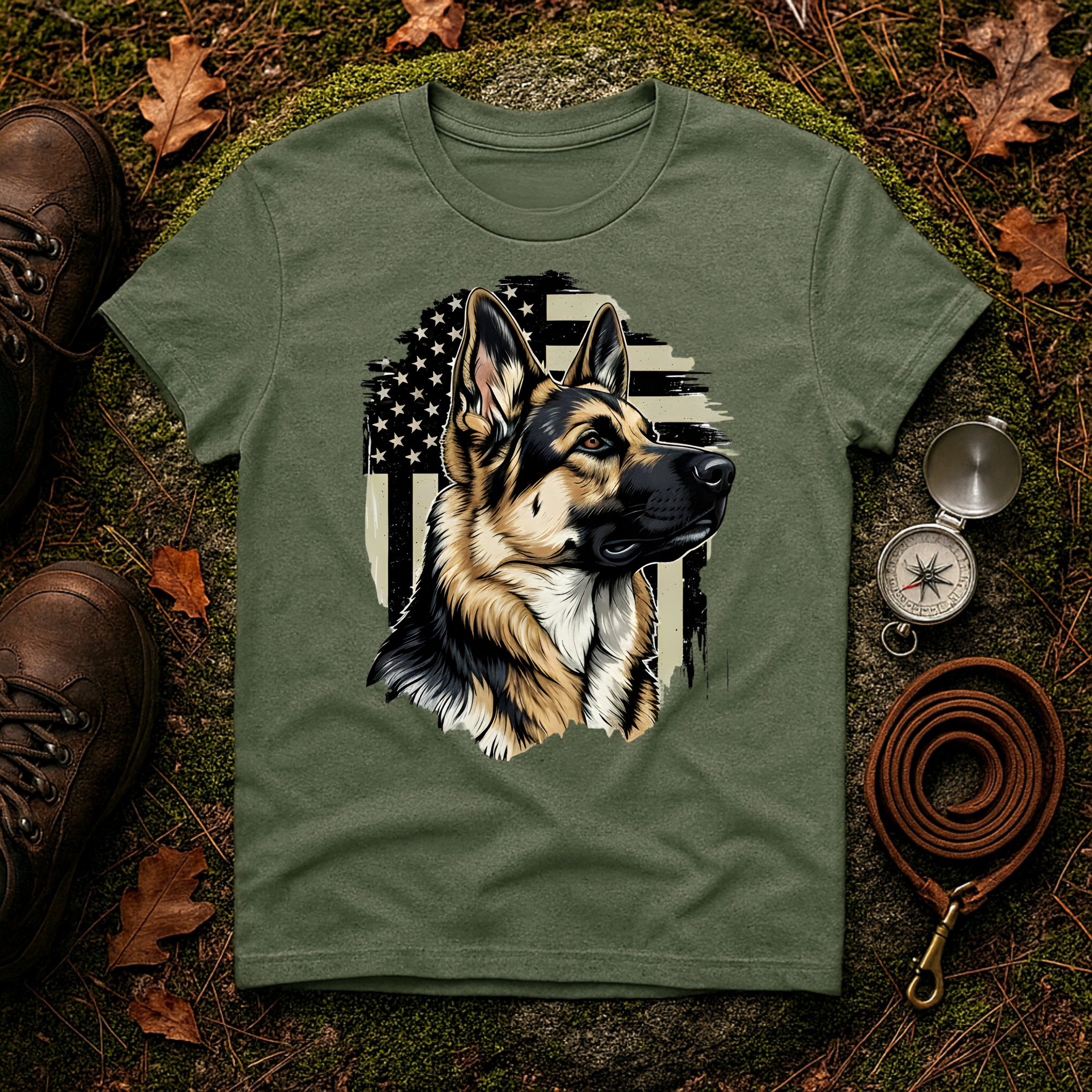 German Shepherd American Flag T-Shirt