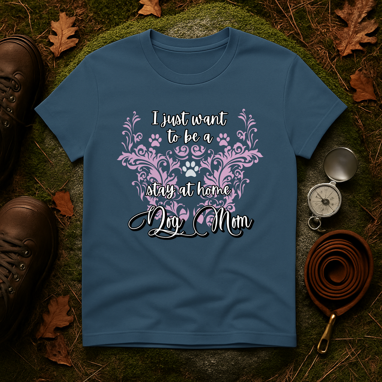 Stay at Home Dog Mom Pink Paw Print T-Shirt