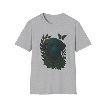 Cyber Floral Dog Silhouette T-Shirt - Unisex Softstyle Tee, Pet Lover Gift, Nature-Inspired Apparel, Casual Wear, Birthday Gift, Spring Fashion