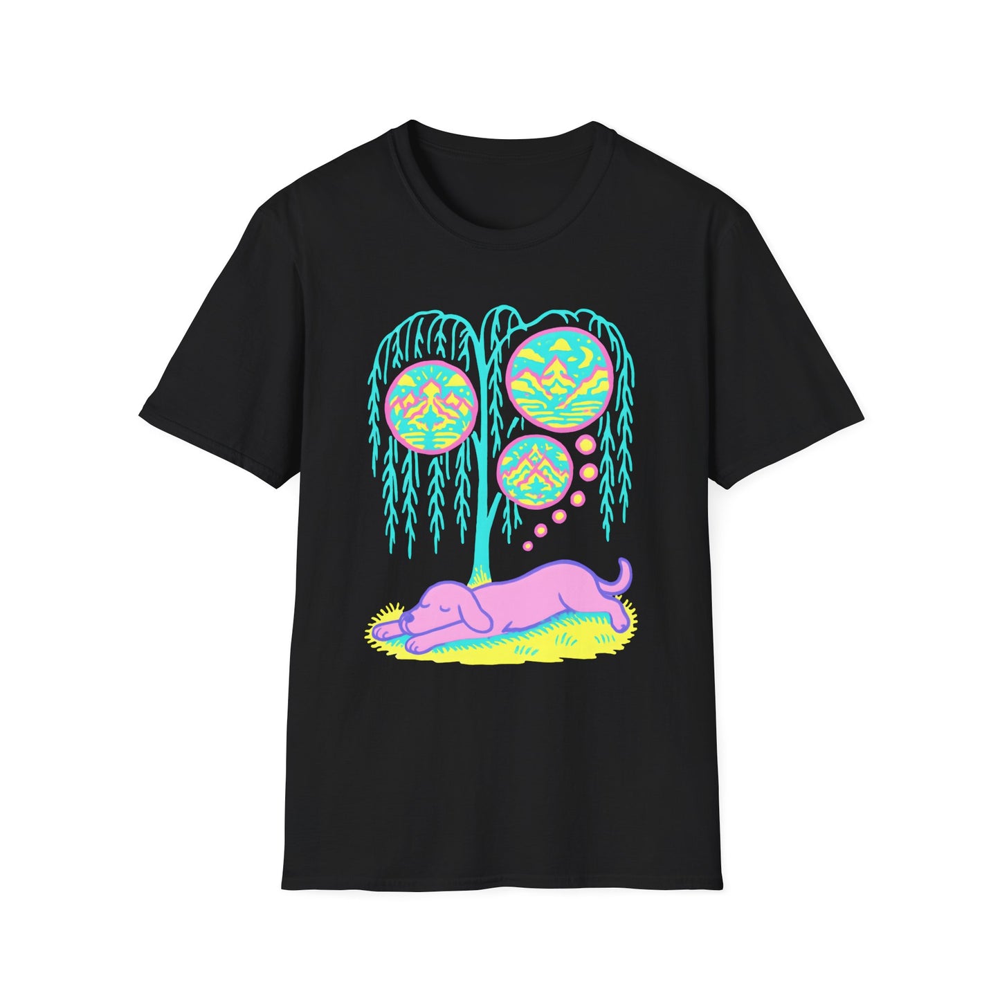 Vibrant Dreaming Dog Psychedelic Nature Art Colorful T-Shirt