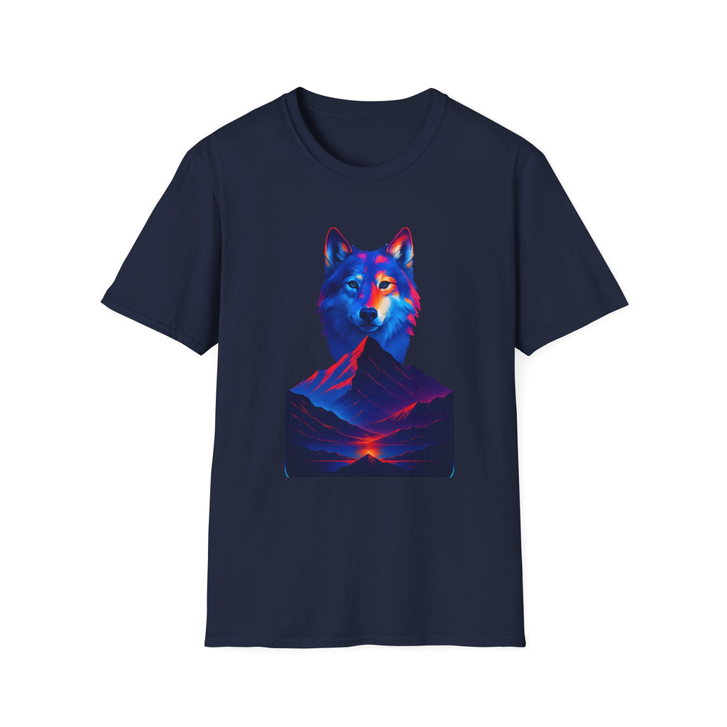 Neon Wolf and Mountain Sunset Spirit Animal T-Shirt