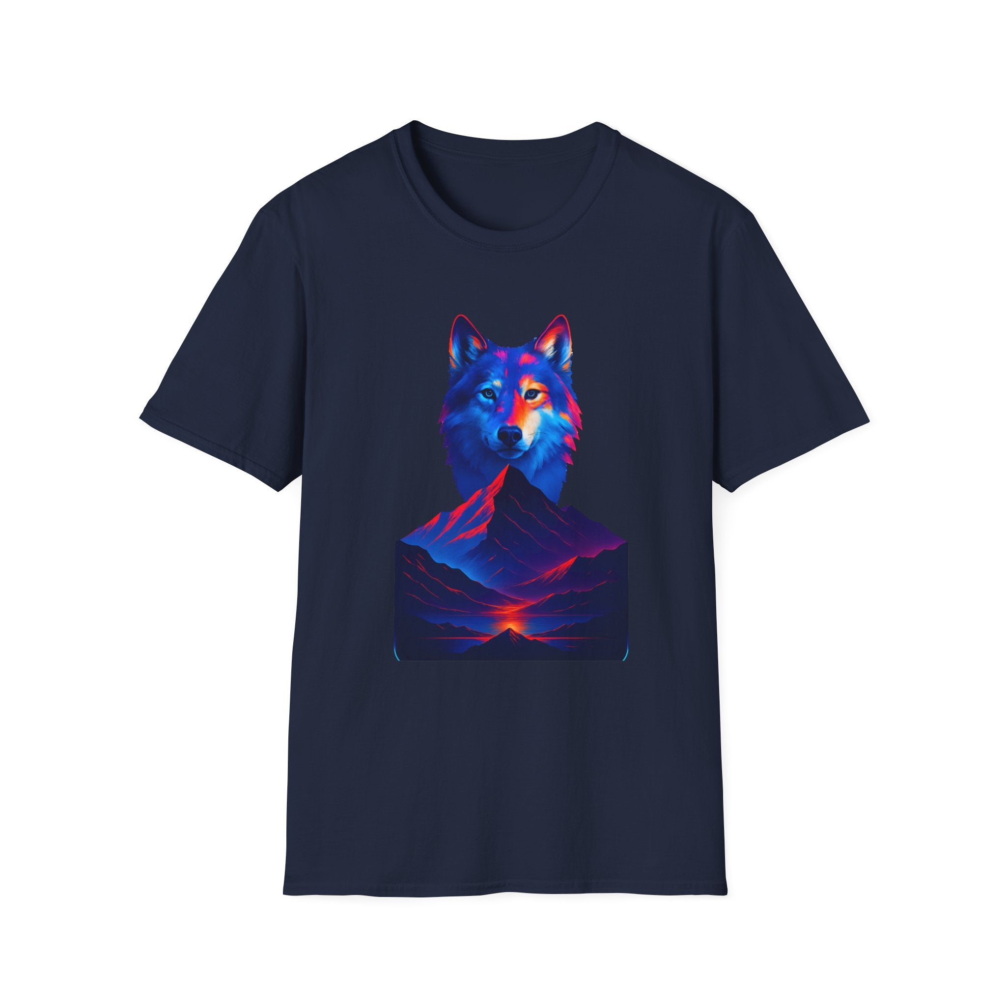 Neon Wolf and Mountain Sunset Spirit Animal T-Shirt