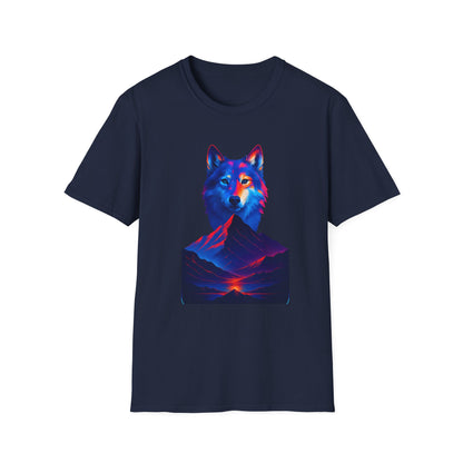 Neon Wolf and Mountain Sunset Spirit Animal T-Shirt