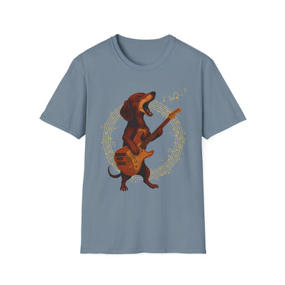 Rockin' Dachshund T-Shirt, Music Lover Tee, Unisex Dog Shirt, Gift for Pet Owners, Casual Wear, Birthday Gift, Festival Attire
