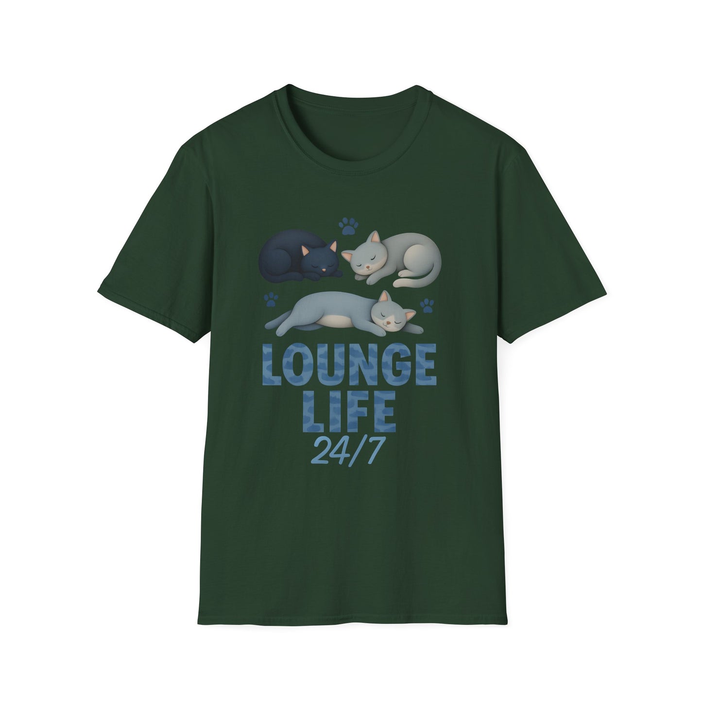 Lounge Life 24/7 Cute Sleeping Cats Funny T-Shirt,Gift for Cat Owners, Cat-Themed Apparel