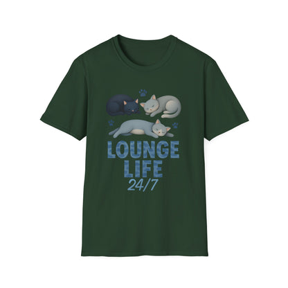 Lounge Life 24/7 Cute Sleeping Cats Funny T-Shirt,Gift for Cat Owners, Cat-Themed Apparel