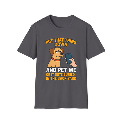 Funny Dog Pet Me Phone Warning T-Shirt for Pet Lovers, Humorous Dog Shirt