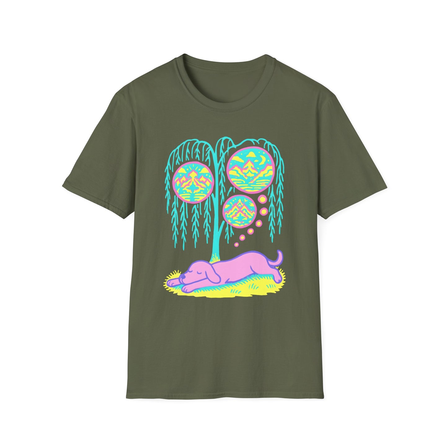 Vibrant Dreaming Dog Psychedelic Nature Art Colorful T-Shirt