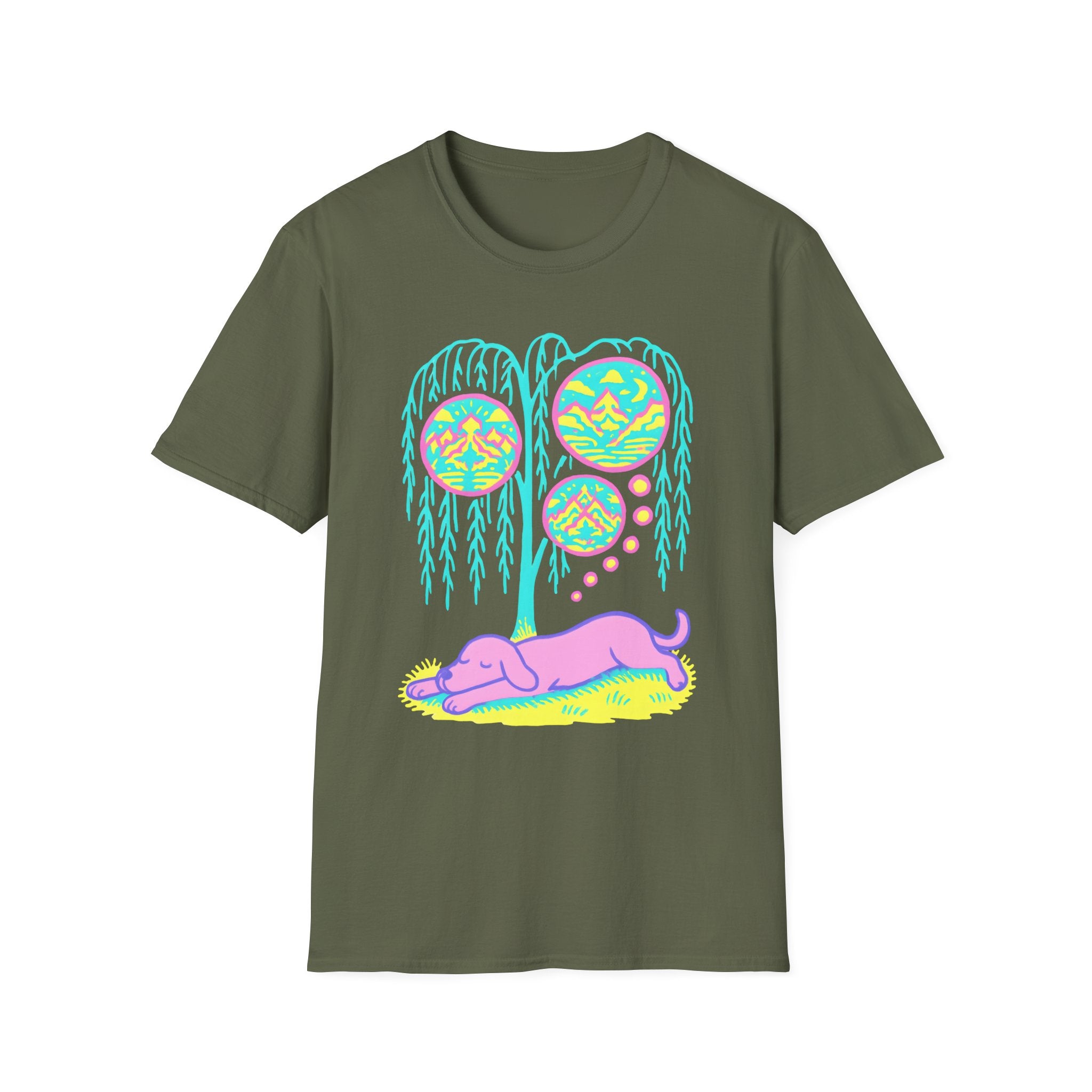 Vibrant Dreaming Dog Psychedelic Nature Art Colorful T-Shirt