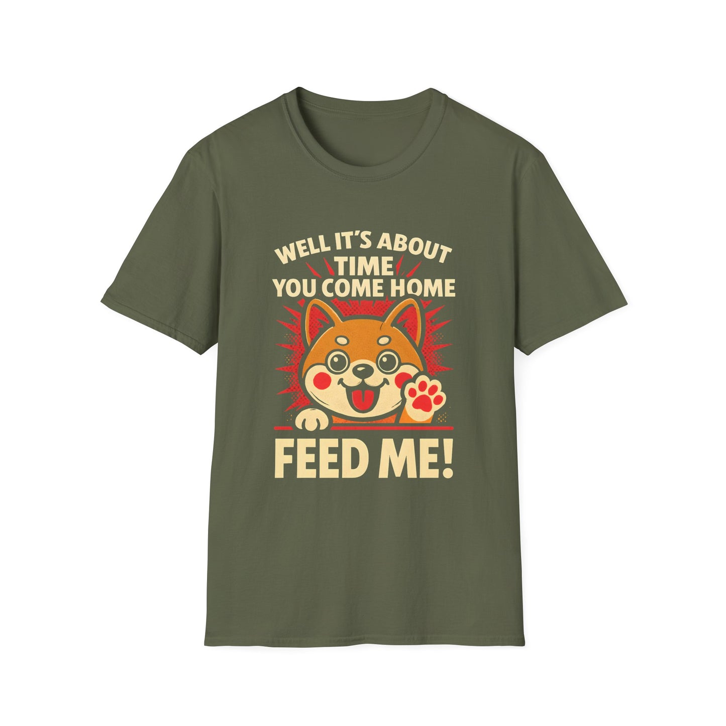 Funny Hungry Dog T-Shirt – Feed Me Pet Parent Humor Tee, Unisex Soft style T-Shirt - Cute Happy Dog Design