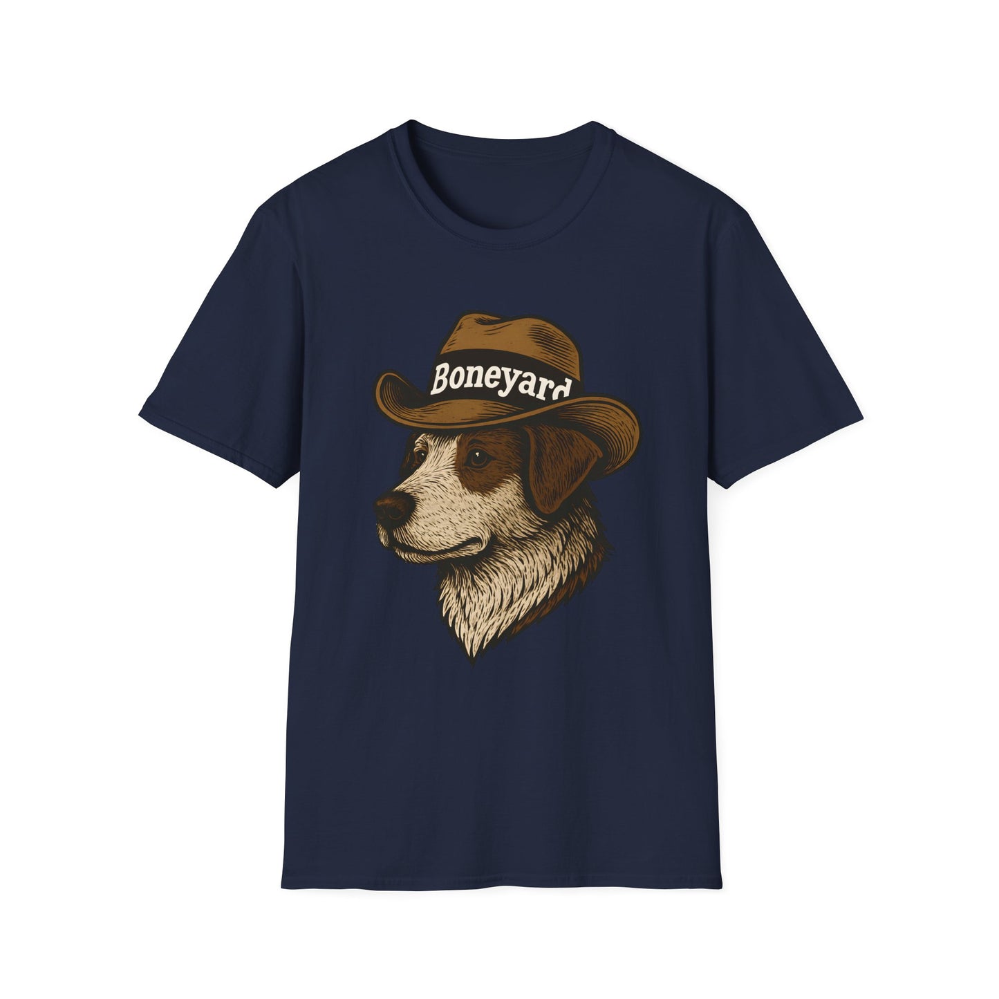 Cowboy Dog T-Shirt – Boneyard Western Pet Lover Tee, Unisex Soft style T-Shirt, Animal Lover Gift, Casual Wear, Pet Owner Apparel, Birthday Present