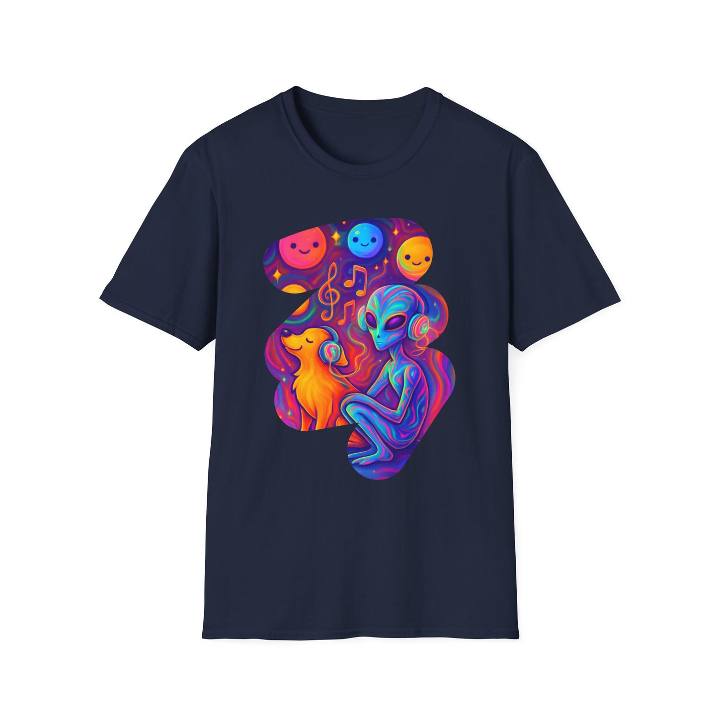 Psychedelic Alien Dog Headphones T-Shirt - Music Tee