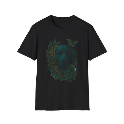 Cyber Floral Dog Silhouette T-Shirt - Unisex Softstyle Tee, Pet Lover Gift, Nature-Inspired Apparel, Casual Wear, Birthday Gift, Spring Fashion