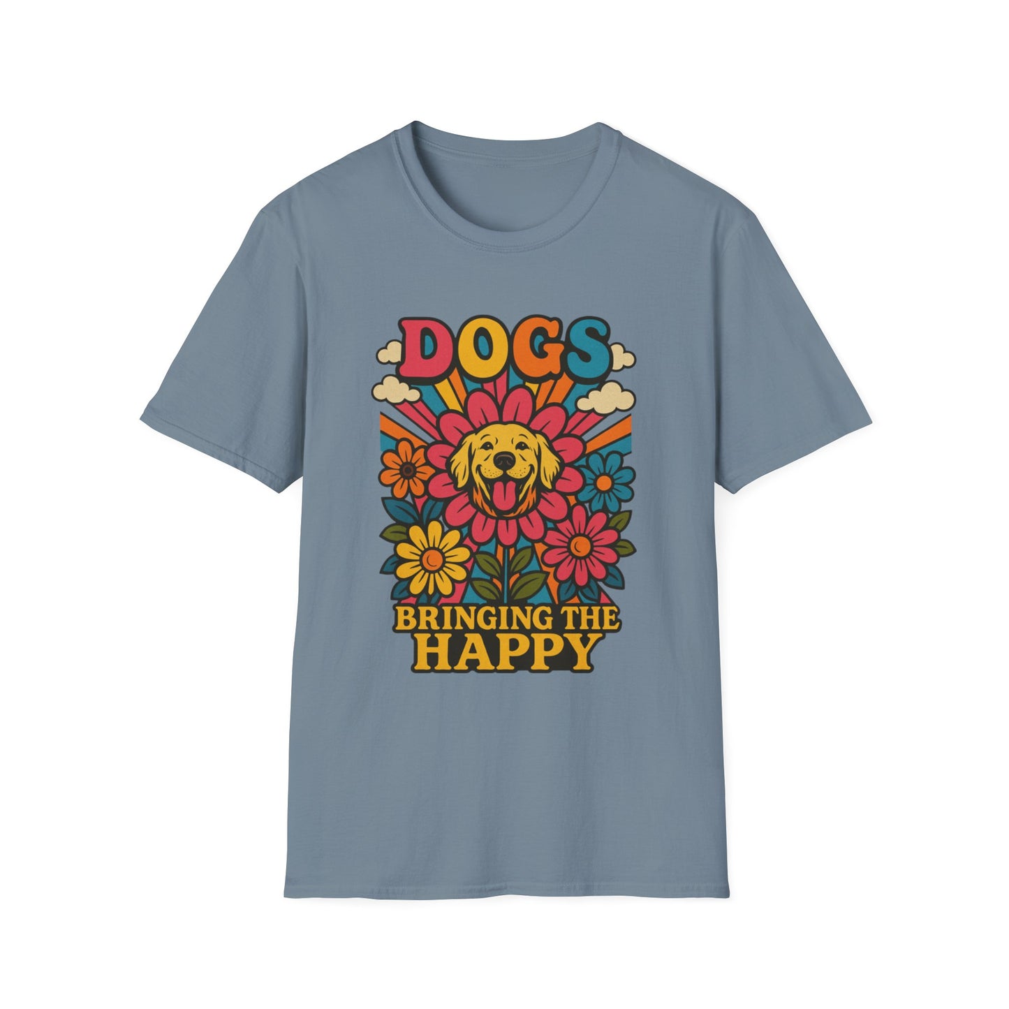Dog Lovers Retro T-Shirt, Happy Dog Tee, Unisex Graphic Shirt, Gift for Dog Owners, Summer Casual Wear
