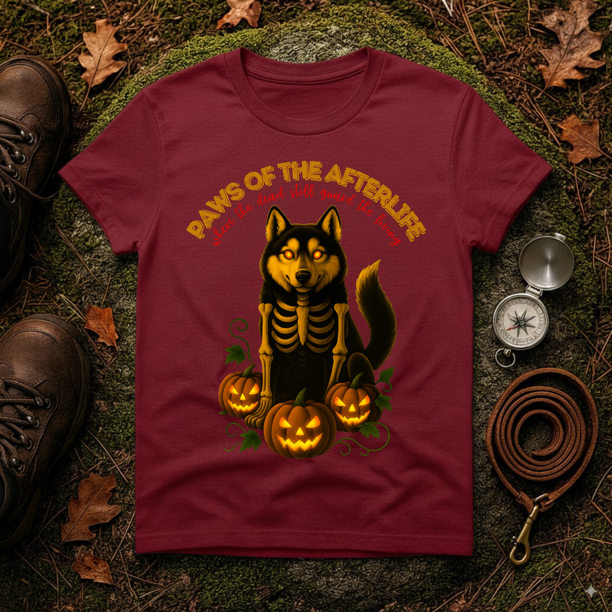 Paws of the Afterlife Husky Skeleton Halloween T-Shirt