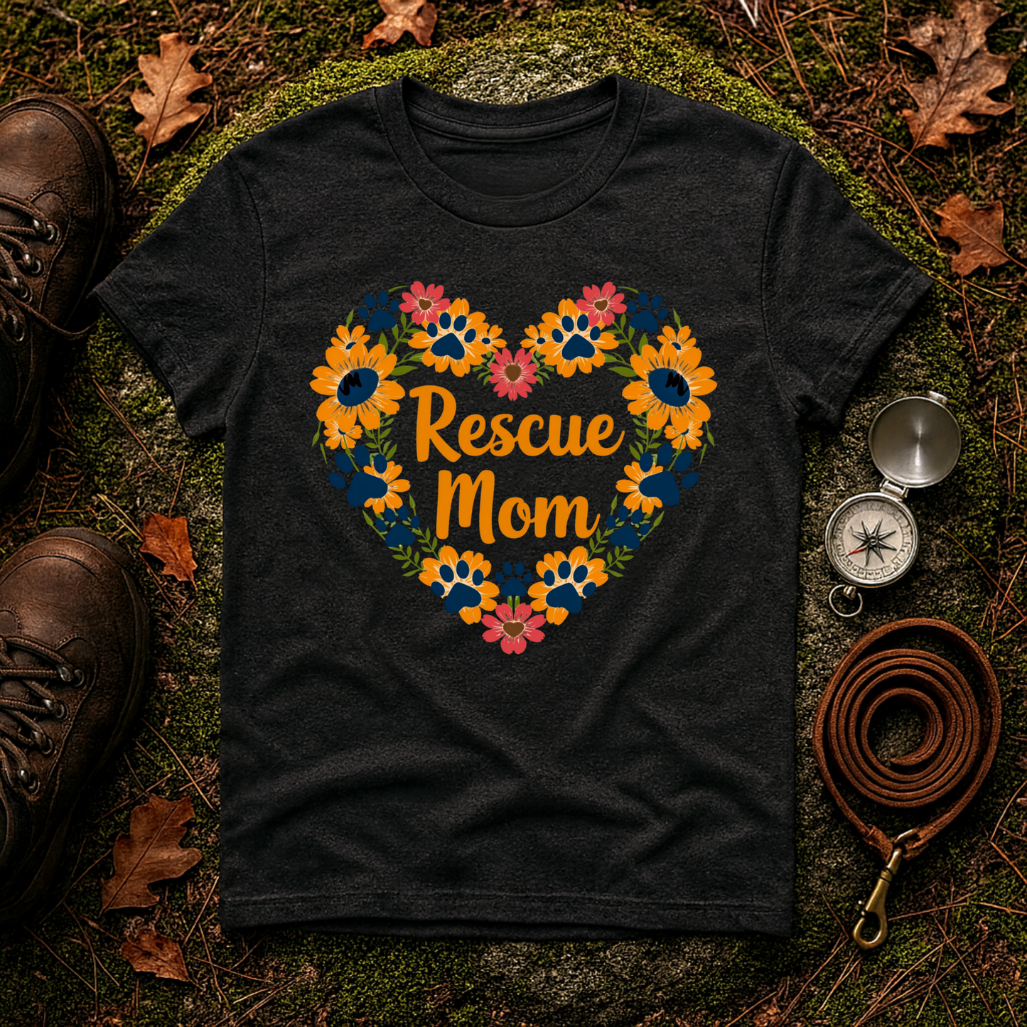 Rescue Mom Floral Heart Tee – Dog Mom Gift