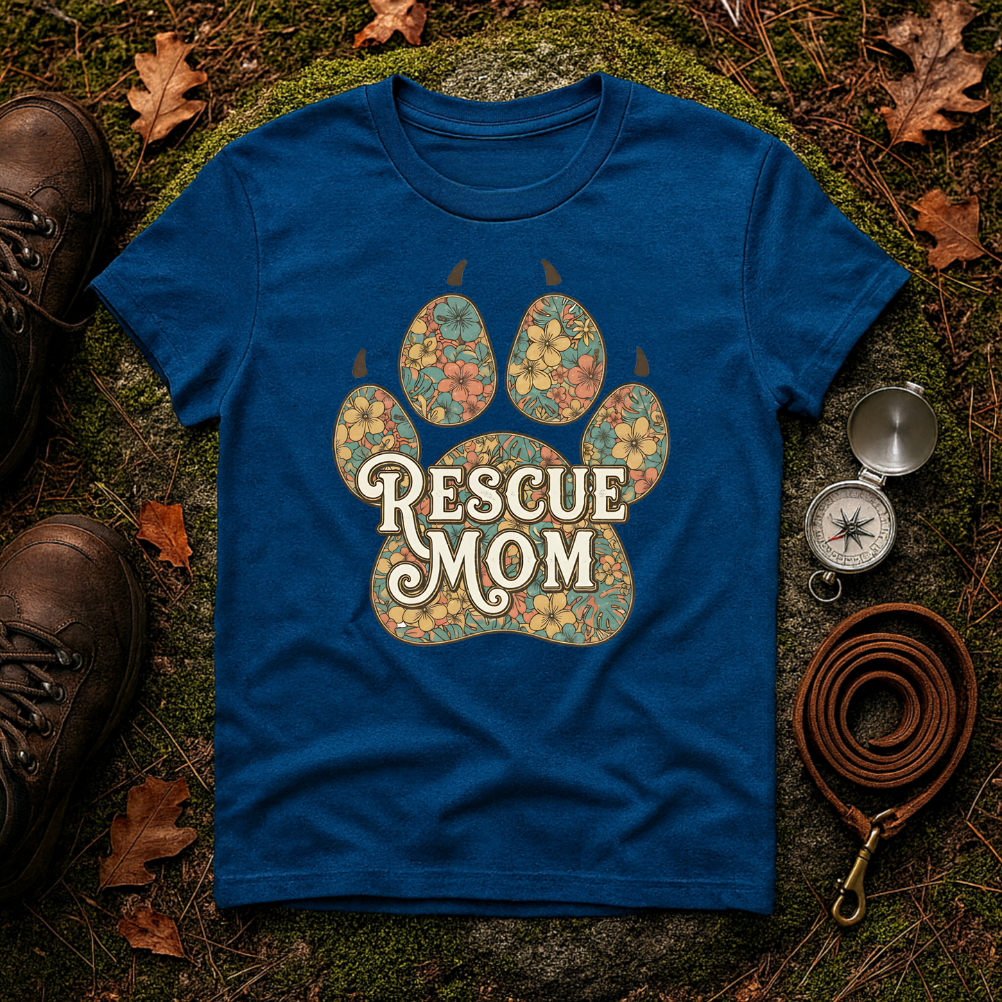 Rescue Mom T-Shirt | Floral Paw Print Dog Lover Tee