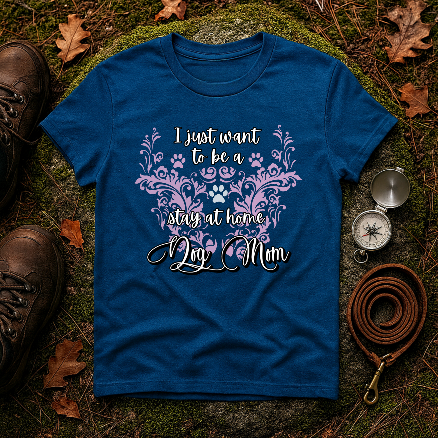 Stay at Home Dog Mom Pink Paw Print T-Shirt