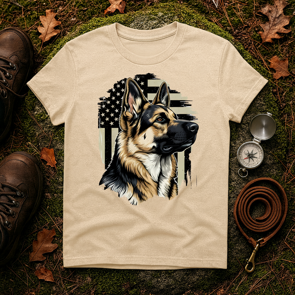 German Shepherd American Flag T-Shirt
