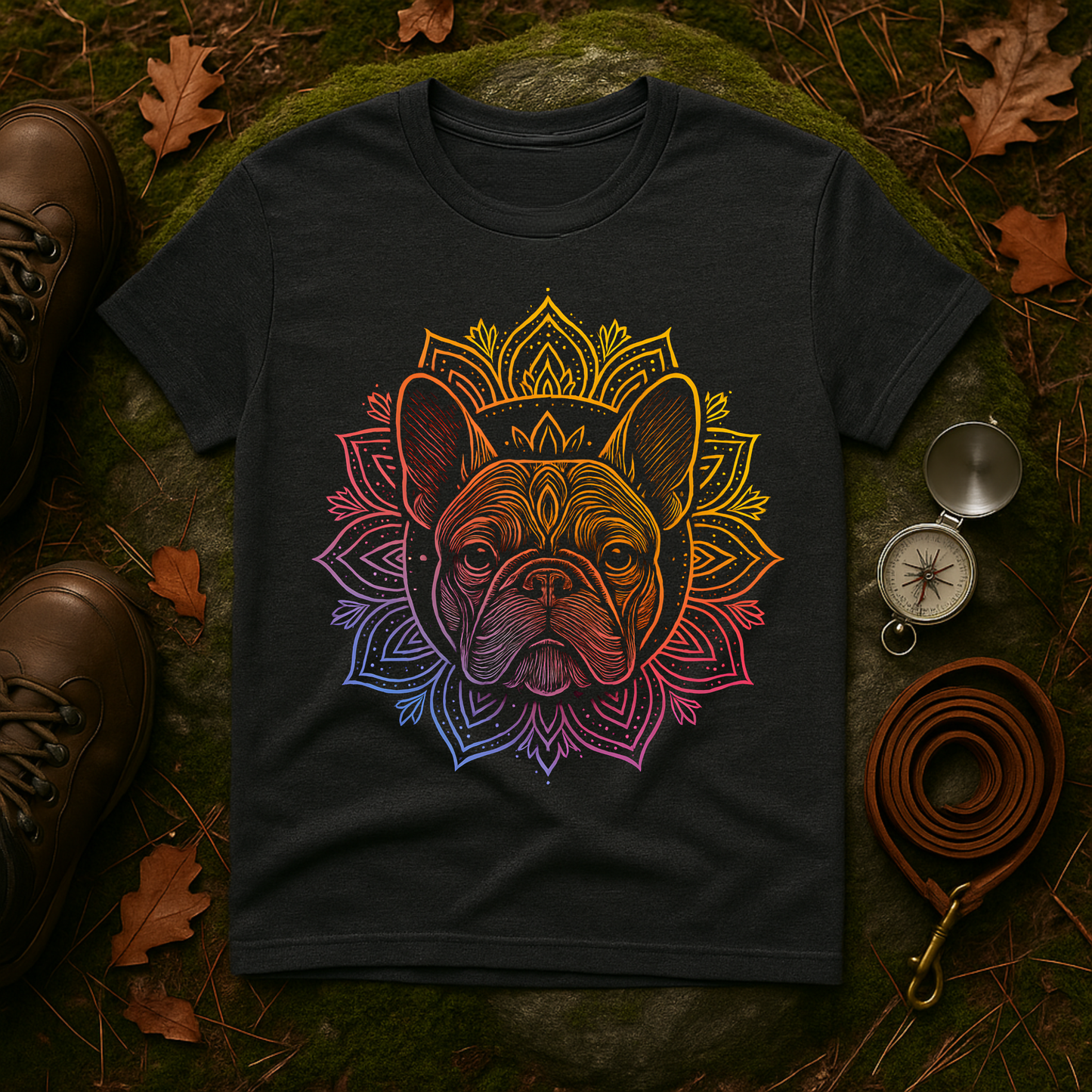 Bohemian French Bulldog Tee, Dog Lover Gift, Mandala Art T-Shirt, Unisex Graphic Top, Cute Pet Owner Apparel, Casual Statement Shirt