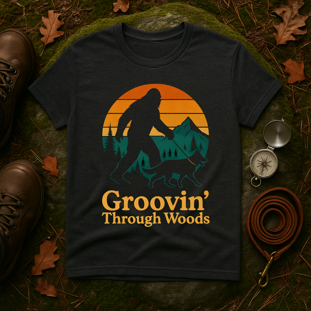 Bigfoot Groovin Through Woods T-Shirt
