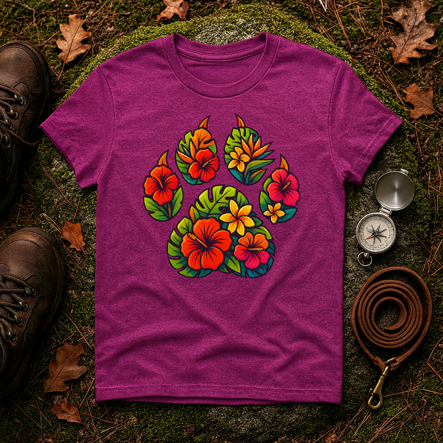 Tropical Paw Print T-Shirt | Hawaiian Dog Lover Graphic Tee