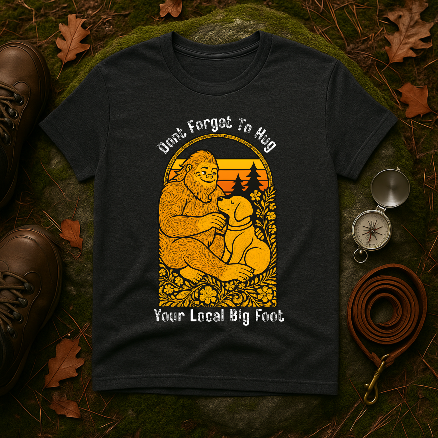 Bigfoot Hug T-Shirt — Sasquatch Dog Lover Tee