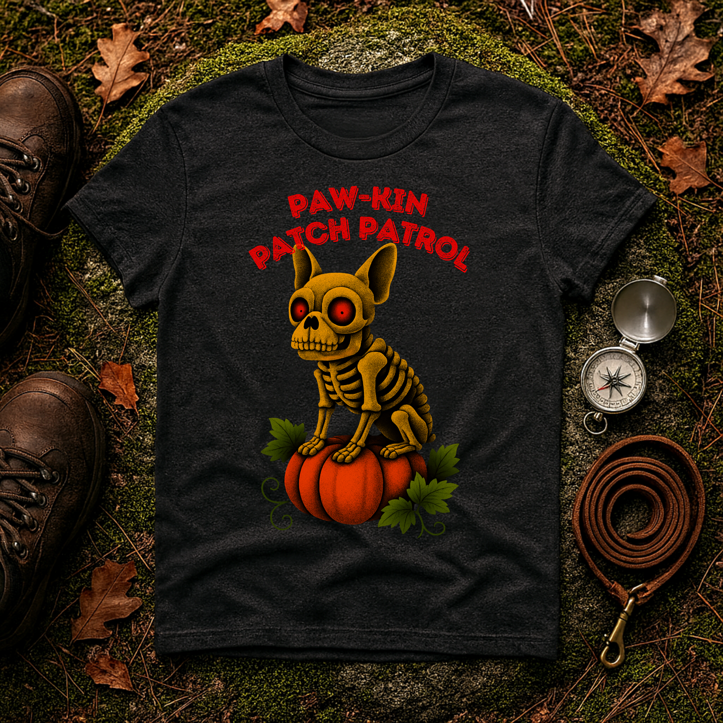 Paw-kin Patch Patrol Skeleton Frenchie Halloween T-Shirt