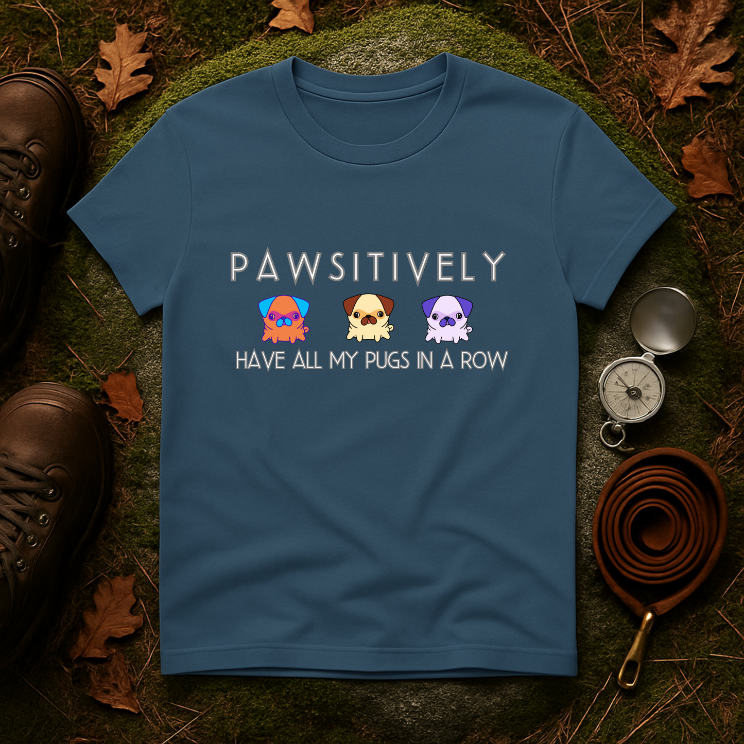 Funny Pug Shirt – Pawsitively All My Pugs in a Row Tee