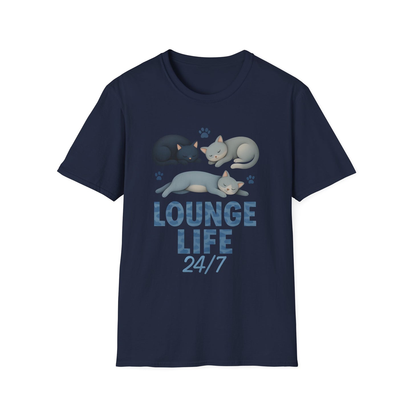 Lounge Life 24/7 Cute Sleeping Cats Funny T-Shirt,Gift for Cat Owners, Cat-Themed Apparel