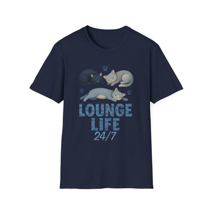 Lounge Life 24/7 Cute Sleeping Cats Funny T-Shirt,Gift for Cat Owners, Cat-Themed Apparel