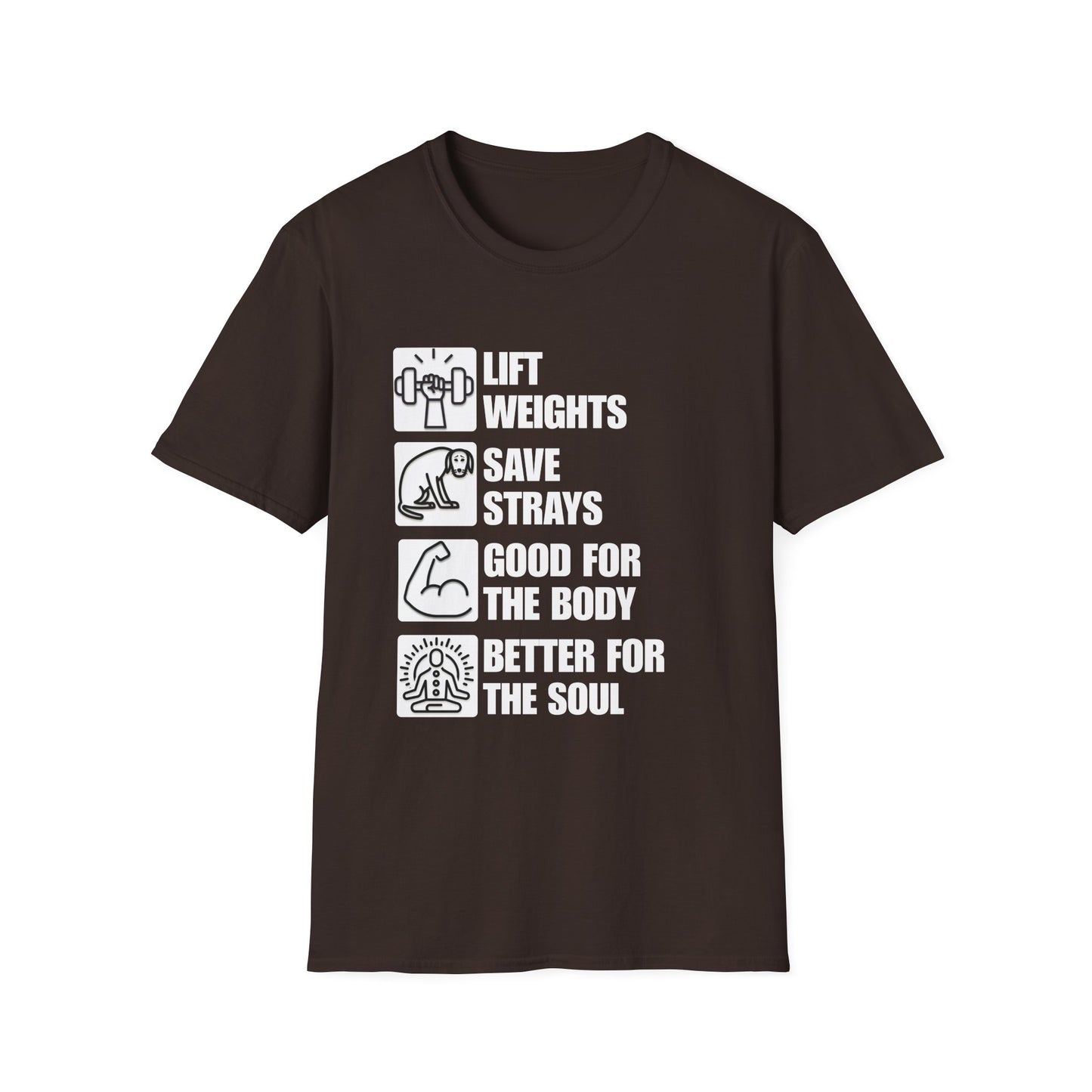 Lift Weights Save Strays T-Shirt | Fitness Dog Rescue Tee