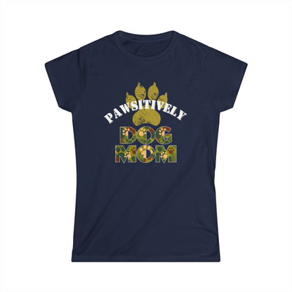 Pawsitively Dog Mom Shirt – Camo Paw Print Design