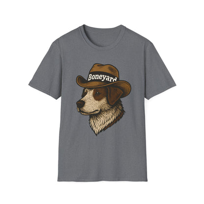 Cowboy Dog T-Shirt – Boneyard Western Pet Lover Tee, Unisex Soft style T-Shirt, Animal Lover Gift, Casual Wear, Pet Owner Apparel, Birthday Present