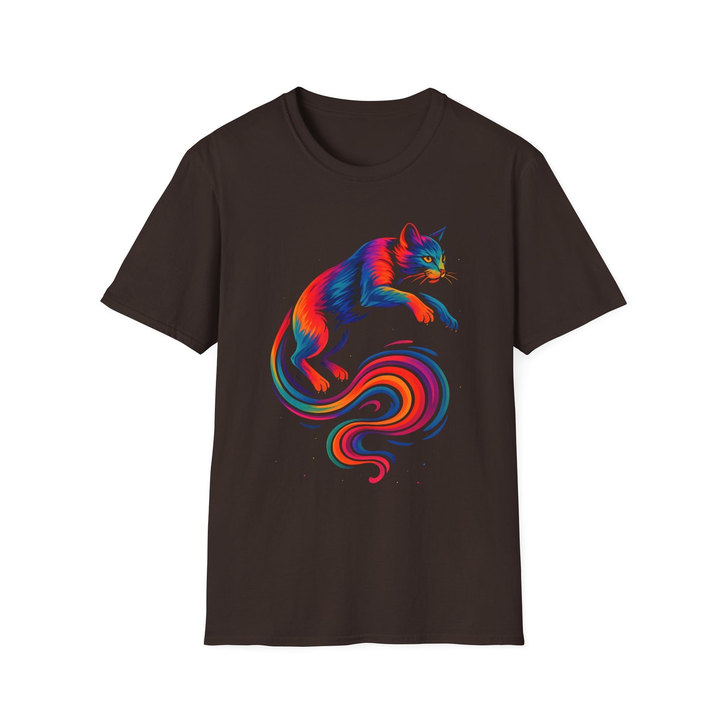 Rainbow Cat Unisex Softstyle T-Shirt, Colorful Cat Tee, Gift for Cat Lovers, Cute Pet Shirt, Fun Casual Outfit, Pride Apparel