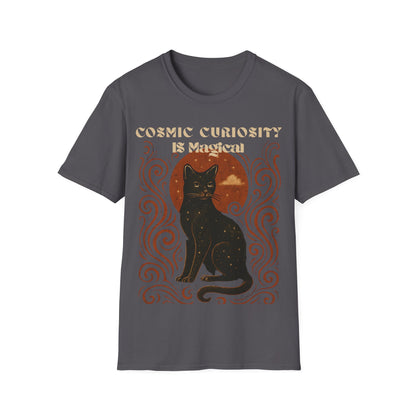 Cosmic Curiosity Black Cat T-Shirt, Magical Tee, Cat Lover Gift, Witchy Apparel, Autumn Outfit, Halloween Shirt