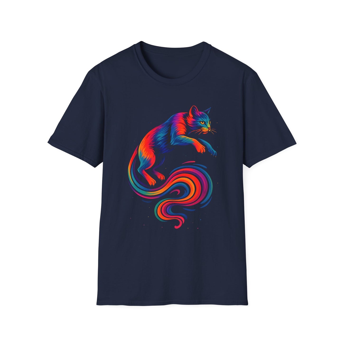 Rainbow Cat Unisex Softstyle T-Shirt, Colorful Cat Tee, Gift for Cat Lovers, Cute Pet Shirt, Fun Casual Outfit, Pride Apparel