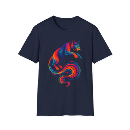 Rainbow Cat Unisex Softstyle T-Shirt, Colorful Cat Tee, Gift for Cat Lovers, Cute Pet Shirt, Fun Casual Outfit, Pride Apparel