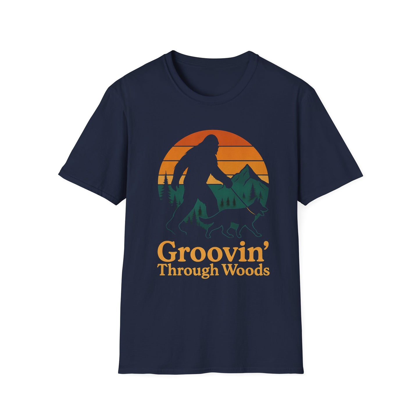 Bigfoot Walking Dog T-Shirt Funny Hiking Pet Lover Tee, Nature Lover Gift, Outdoor Enthusiast Apparel, Groovin' Through Woods Shirt