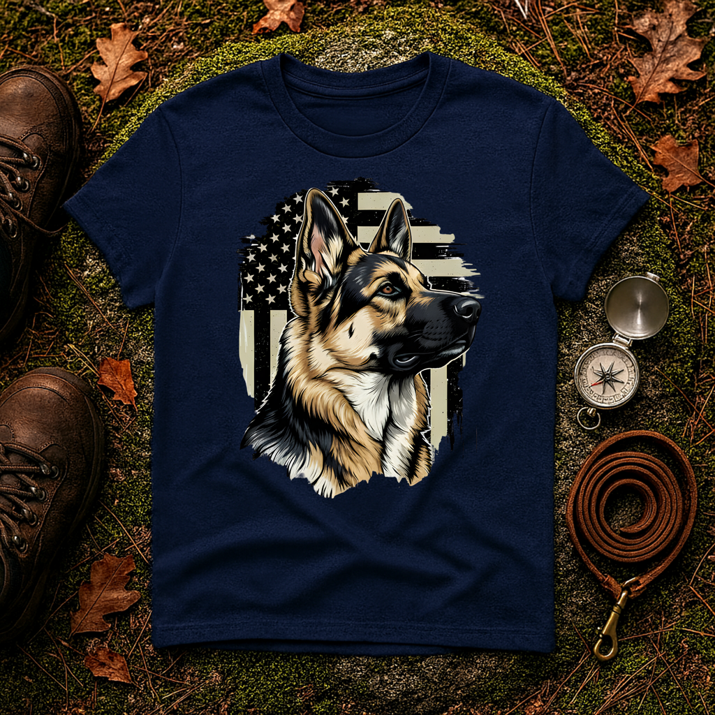 German Shepherd American Flag T-Shirt