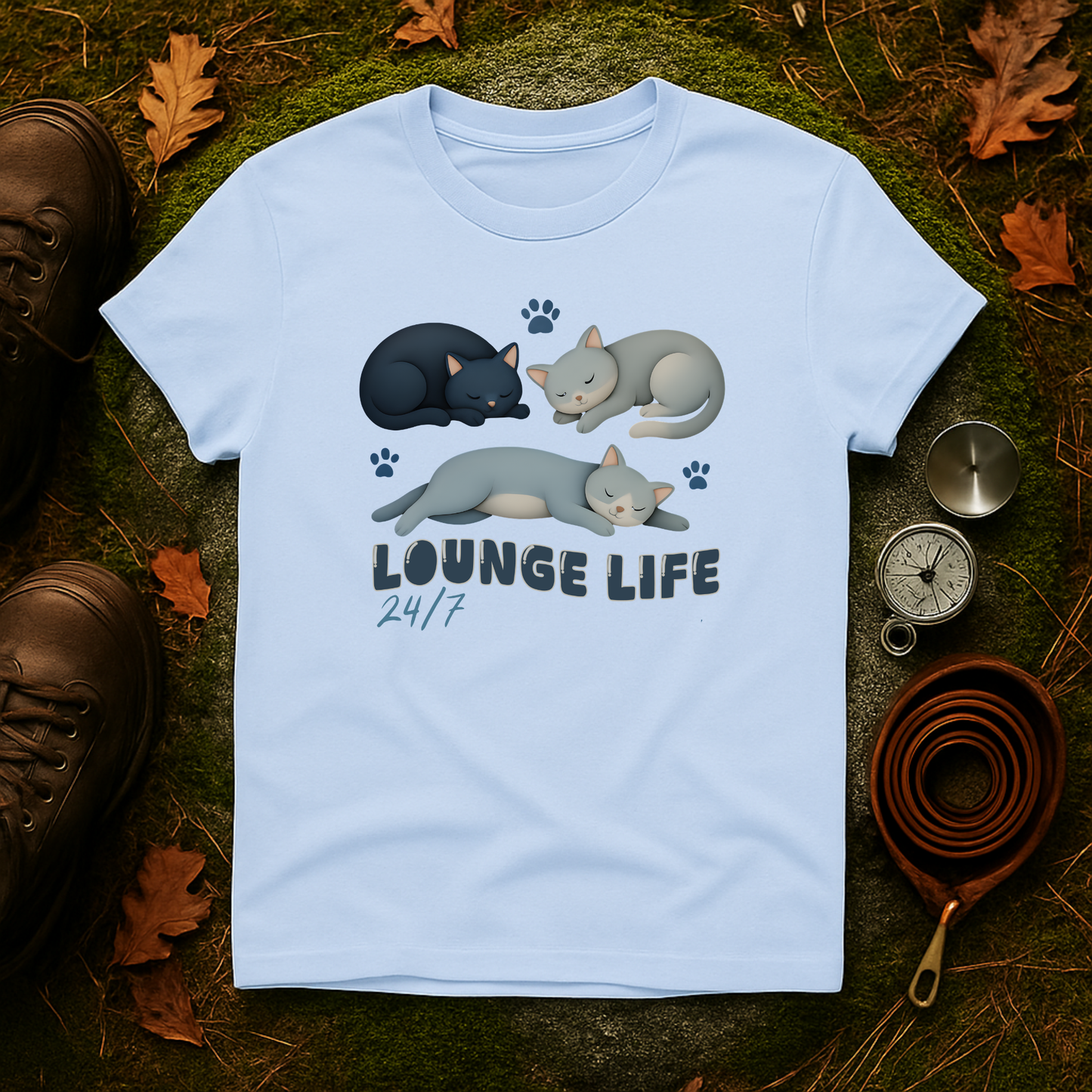Lounge Life Cat T-Shirt | Funny Lazy Cats 24/7 Graphic Tee