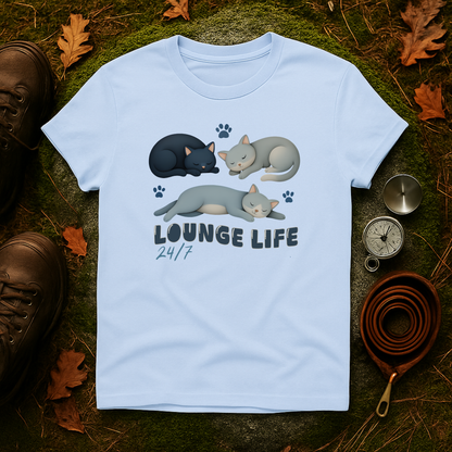 Lounge Life Cat T-Shirt | Funny Lazy Cats 24/7 Graphic Tee