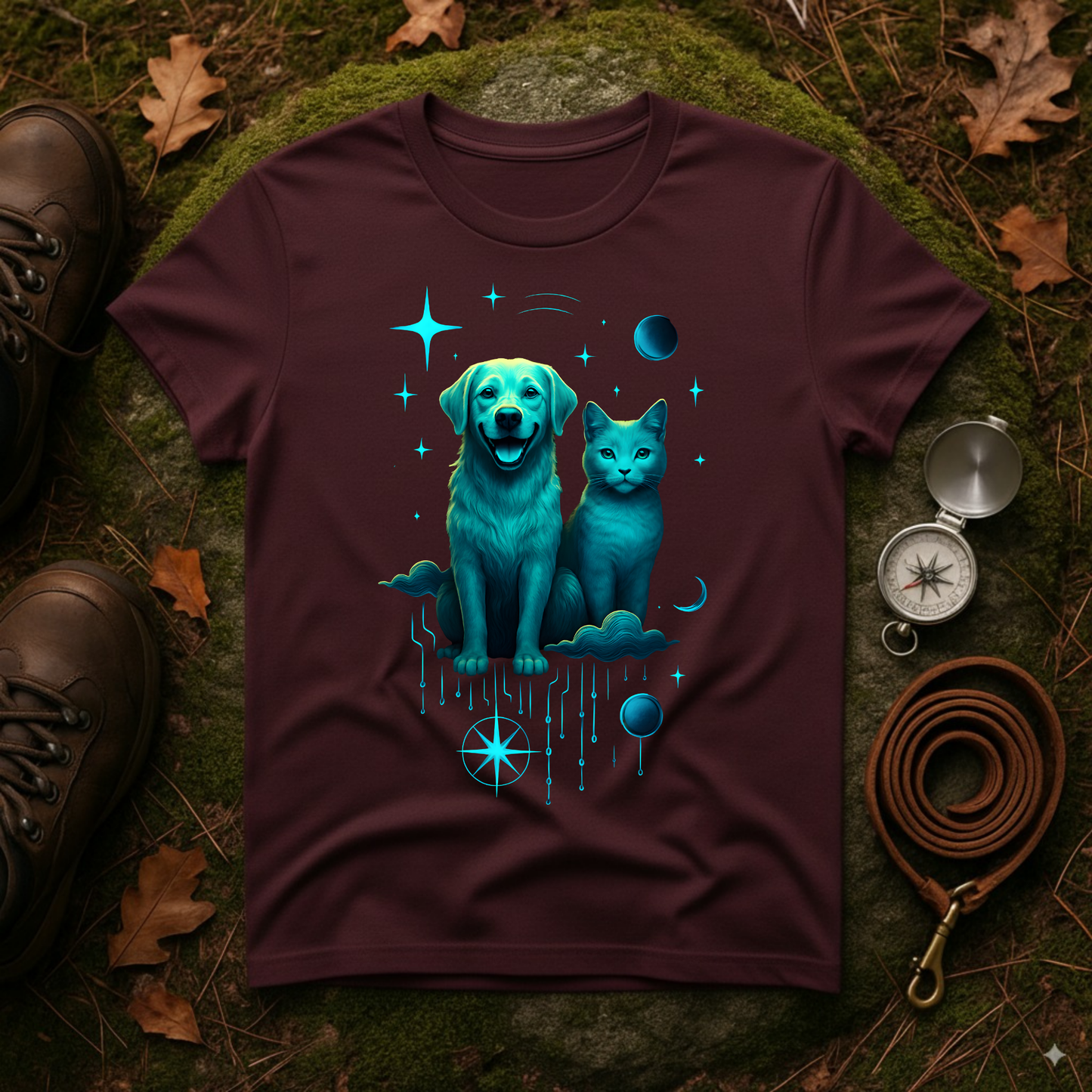 Celestial Dog and Cat Glow Space Pet Lover T-Shirt