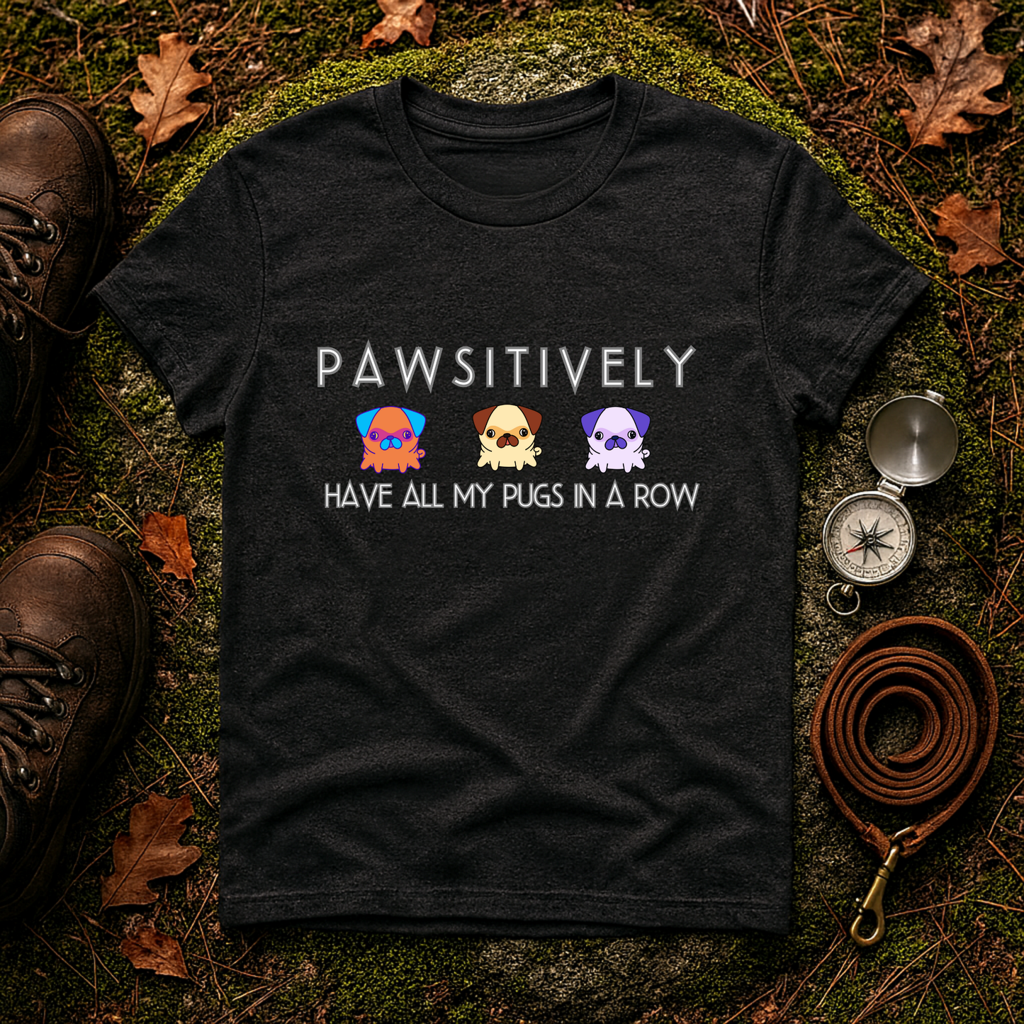Funny Pug Shirt – Pawsitively All My Pugs in a Row Tee