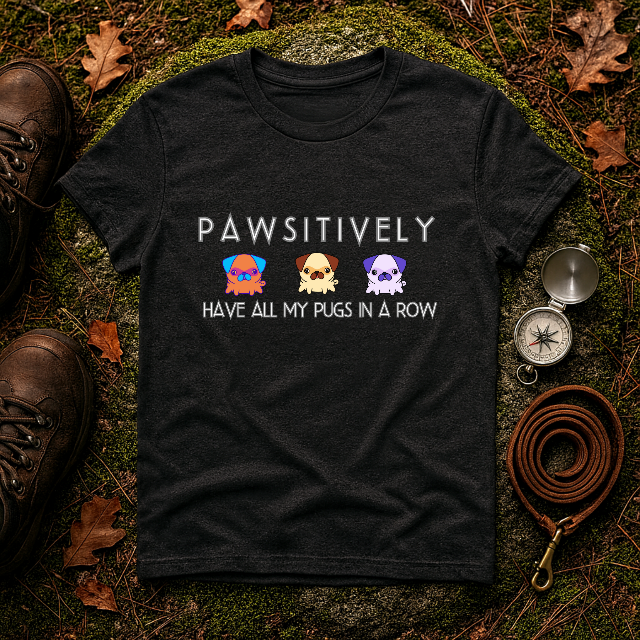 Pawsitively All My Pugs in a Row T-Shirt