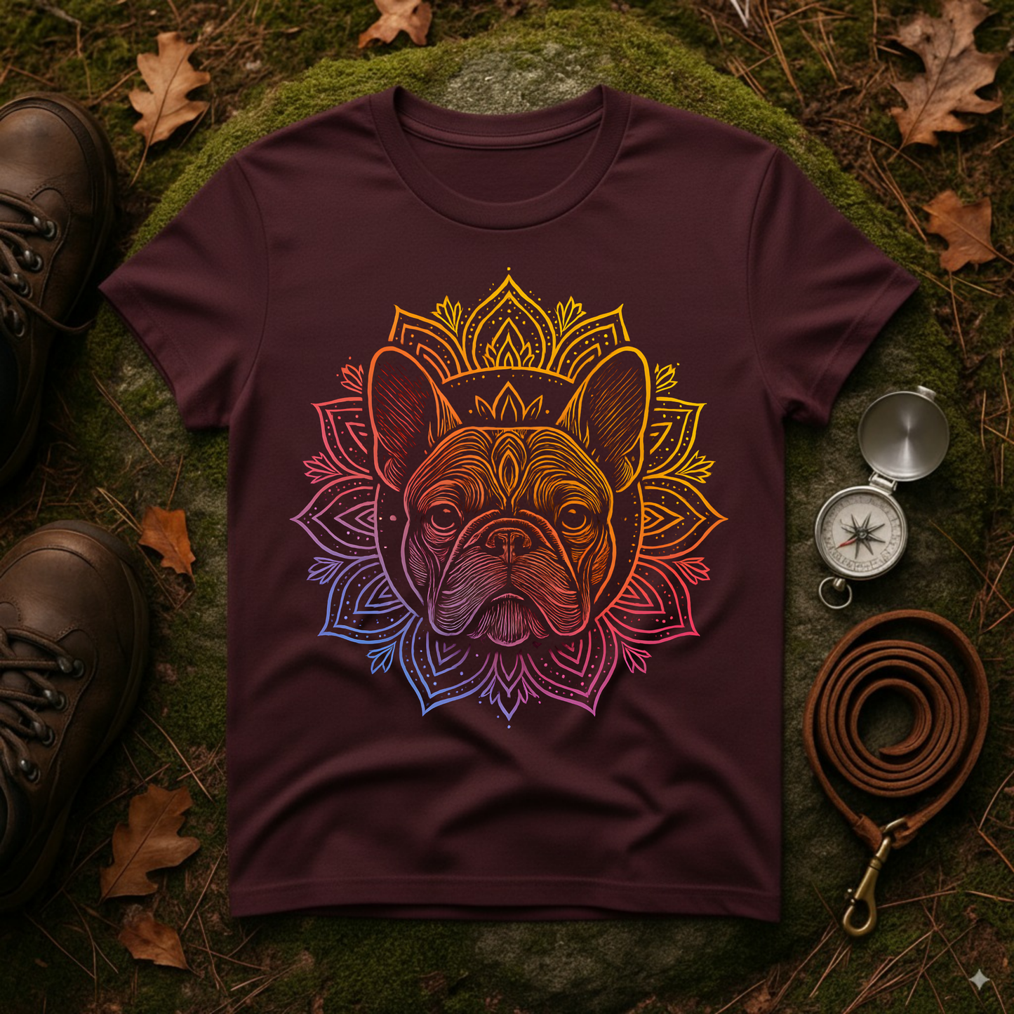 Bohemian French Bulldog Tee, Dog Lover Gift, Mandala Art T-Shirt, Unisex Graphic Top, Cute Pet Owner Apparel, Casual Statement Shirt