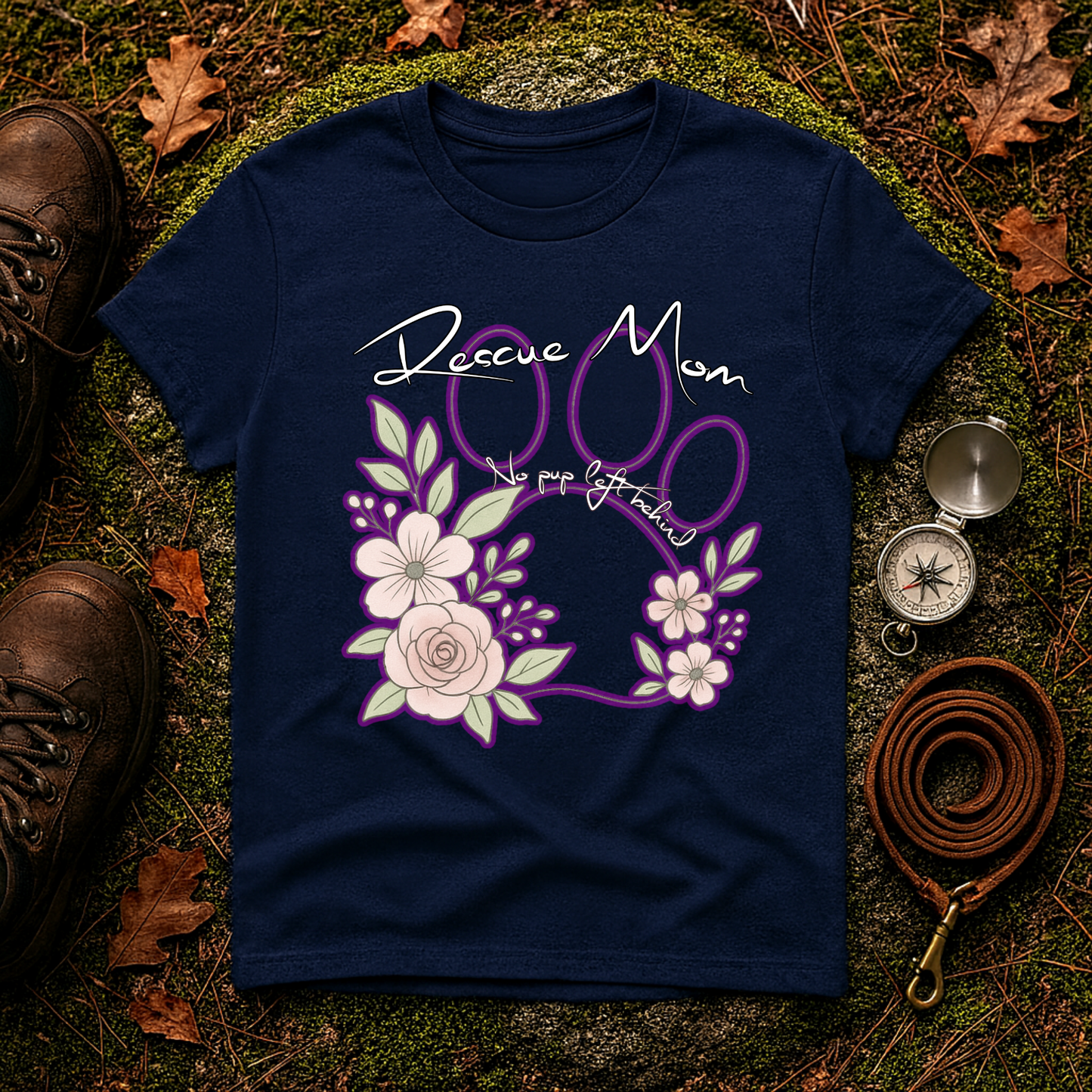 Rescue Mom Floral Paw Print Tee – No Pup Left Behind