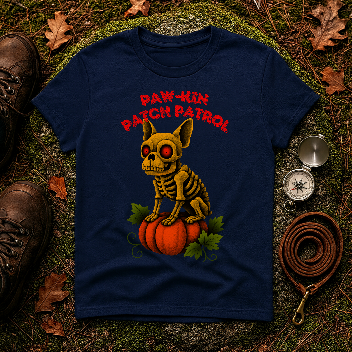 Paw-kin Patch Patrol Skeleton Frenchie Halloween T-Shirt
